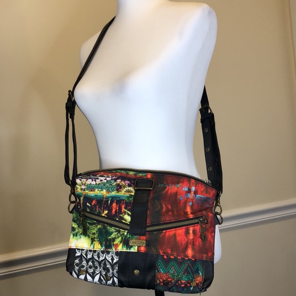 DESIGUAL Colorful Patchwork Crossbody Shoulderbag w Flower Applique DSG Pull Tab - Picture 4 of 16